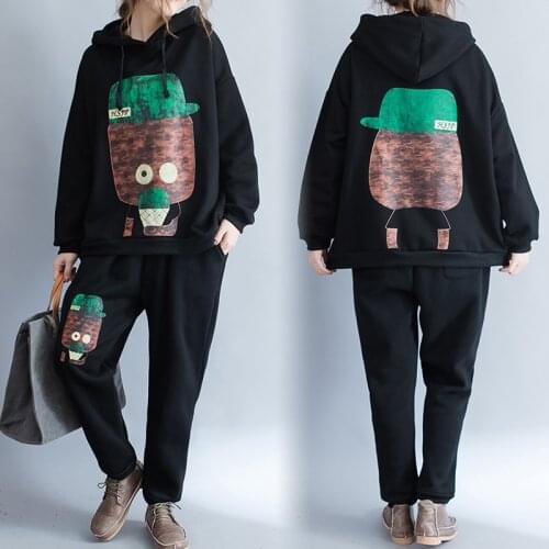 Winter Warm Fleece Tracksuit for Women Autumn Female Large Size Two-piece Sets Womens Plus Size Tops +pants Suits AA266S30