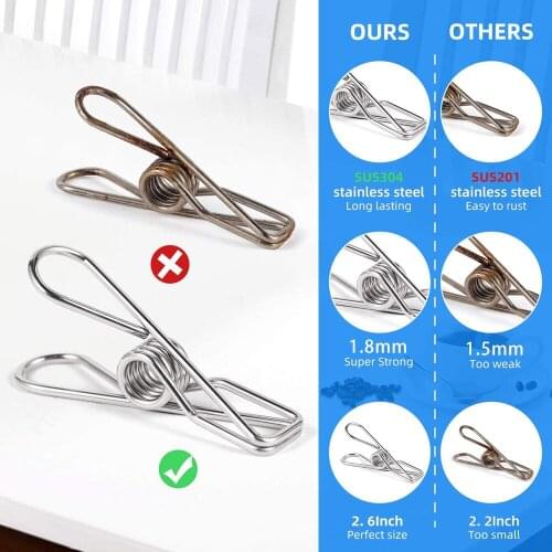 20PCS Household Clothespins Stainless Steel Clothespin Torsion Spring Mini Metal Strong Grip Clothes Pegs