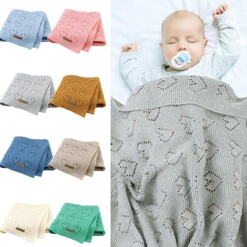 100x80cm Portable Soft Solid Color Hollow Heart Knit Baby Home Blanket Bedding Quilt Swaddle Wrap