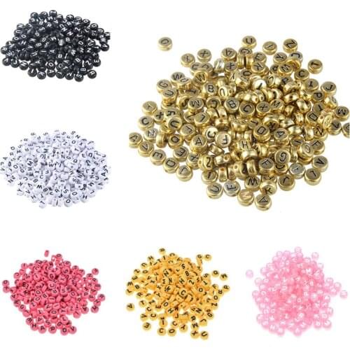 200pcs Acrylic Beads Charms Jewelry Making Round 26 Letter Alphabet Mix Color Bead 4*7mm Loose Spacer for Kid DIY Accessories