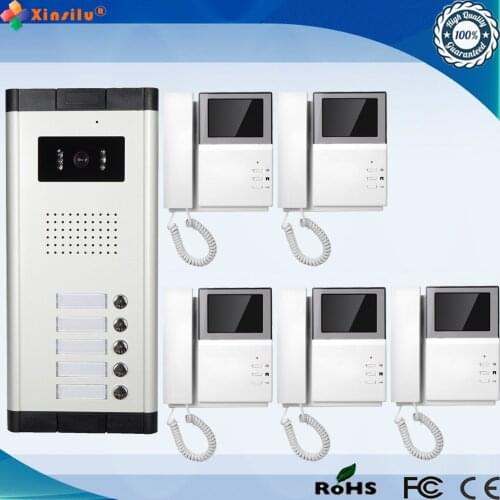 4.3 Inch Wired Intercom Video Door Phone With 5 Monitor
