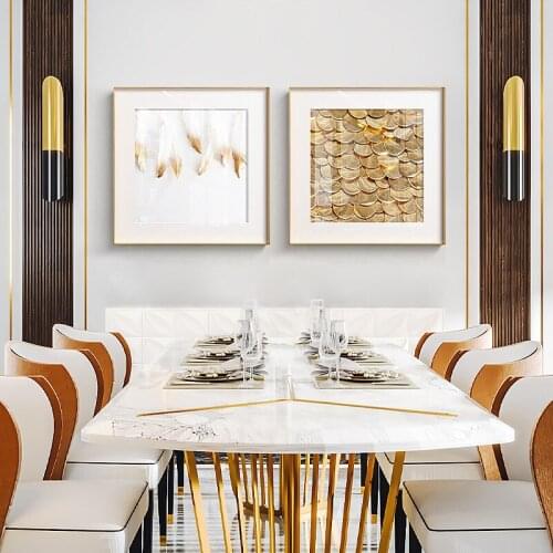 Nordic Style Abstraction Yellow Plant Flower Square Texture Canvas Painting Sofa Wall Picture Poster Living Room Home Decoration