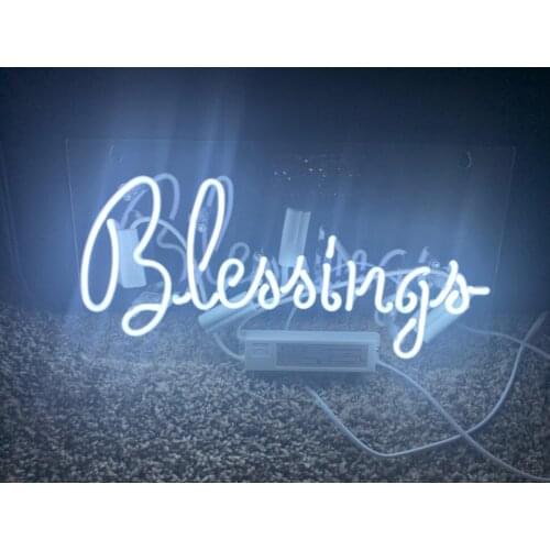 14“ Blessings White Acrylic Custom Neon Light Lamp Sign Beer Handmade Real Glass Decorate Home Wall Room Windows Tube Artwork