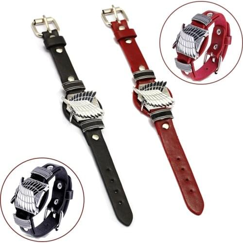 Attack On Titan Wings of Liberty Cosplay Lover Bracelet Survey Corps Shingeki No Kyojin Anime Leather Bangle Wristlet Wristband
