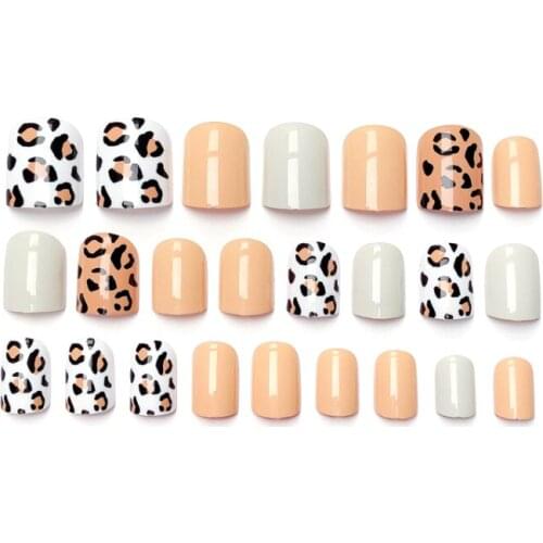 New 24pcs Leopard Print Pattern Acrylic Square Head Fake Nails Tips Decorated DIY Fashion Style Plastic Art Short Fake Nail