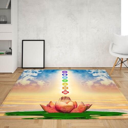 Area Rugs Large Indian Buddha Statue Meditation 7 Chakra Mats Lotus Living Room Bedroom Bathroom Print Anti Slip Carpets