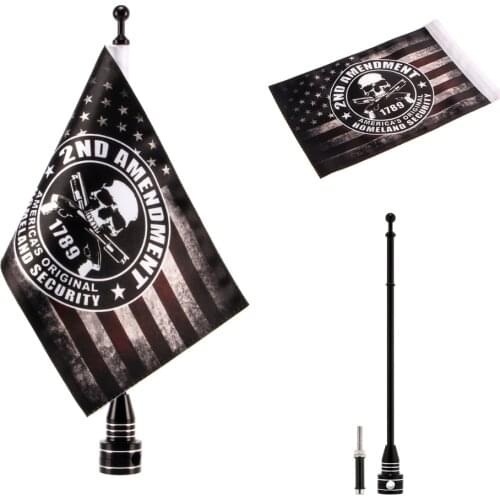 Motorcycle Black/Silver Pole Mount 6 x 9 Inch Polyester 2nd Amendment Gun 1789 Skull Flag for Harley Honda Universal