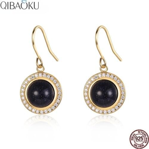 925 Sterling Silver Natural Aventurine Vintage Round Earrings Jewelry Zircon Shiny Dangling Luxury Fashion Earring