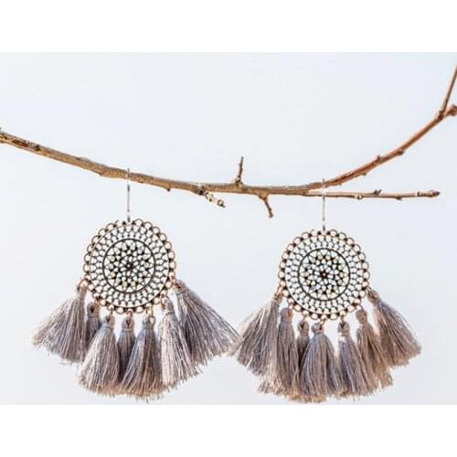 Round Flower Tassel Earrings Boucles D Oreille Femme Earrings 2021 Dangle Drop Earrings Jewelry Cotton Brincos Para As Mulheres