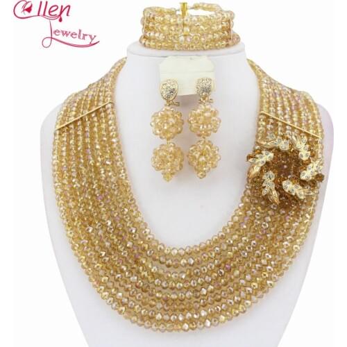 Fashion African Wedding Beads Jewelry Set nigerian wedding bridal Crystal Beads Necklace Set African style necklace W5859