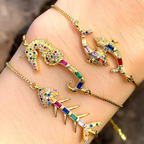 Fashion Colorful Bracelets for women Shell Animal Dolphin Rainbow Cross Gold Adjustable Chain Statement Jewelry Charm female