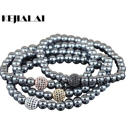KEJIALAI Men Natural Stone Bracelets 6mm Black Iron Ore Round Stone Beads Bracelet 2018 Trend Women Strand Bracelets 503