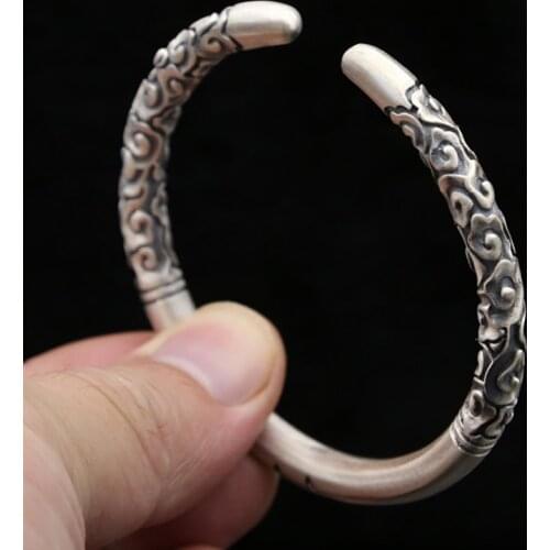 Mens Women Real 925 Sterling Silver golden cudgel Monkey king Cuff Bracelet Punk Jewelry A4587
