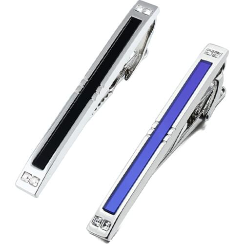Newest Crystal Tie Clip with Blue&Black Glass Tie Bar Pins For Mens Business Shirt