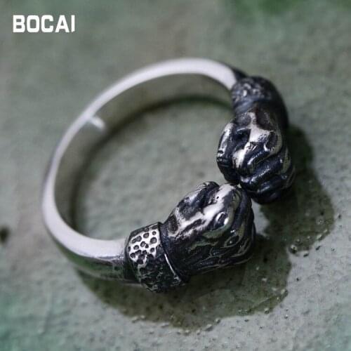 New S990 silver jewelry Thai silver antique do old fist boxing lovers mens ring