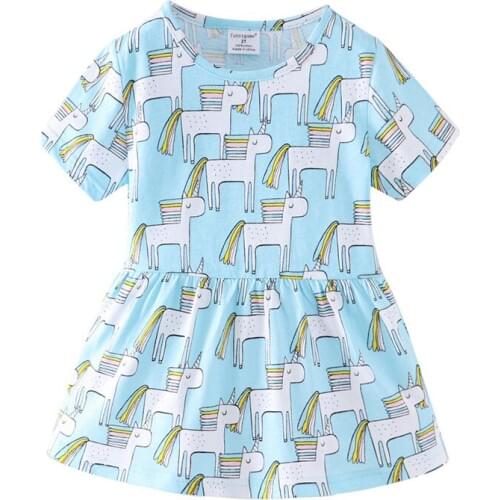 Funnygame New Arrival Summer Unicorns Girls Dress Cotton Short Sleeve Fashion Tutu Princess Party Baby Dresses Toddler Clothing