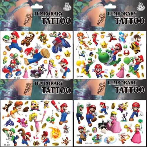 Super Mario Bros Luigi Yoshi Original Tattoo Sticker Random 1PCS Action Toys Figure Cartoon Kids Christmas Birthday Party Gifts