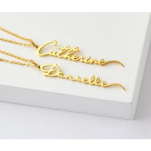Personalized Signature Name Necklace Custom Vertical Handwriting Nameplate Pendant Stainless Steel Neck Necklaces Women Jewelry