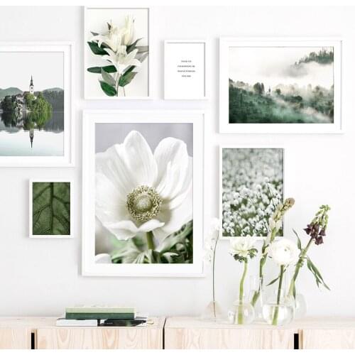 Nordic Modern Posters and Prints Canvas Painting Lily Grass Leaf Fog Forest Castle Wall Art One Piece Picture Home Decor Gift