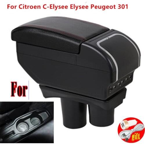 For Peugeot 301 Citroen c-elysee armrest box Dual layer central Store content Storage box with cup holder ashtray modification