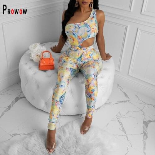 Prowow Serpentine Print Women Jumpsuits 2021 New Summer Sleeveless Bodycon Outfits One Piece Romper Fashion Party Clothing