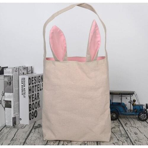 Happy Easter Burlap Bunny Ears Bags Easter Basket Jute Bunny Buckets Easter Tote Bags With Rabbit Kids Gift Home Decorations