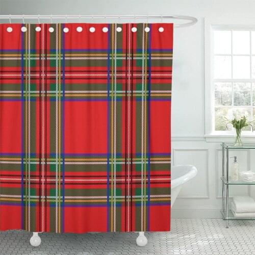 Green Ribbon Tartan Pattern Plaid Christmas Scottish Flat Red Shower Curtains Waterproof Polyester Fabric 72 x 78 inches