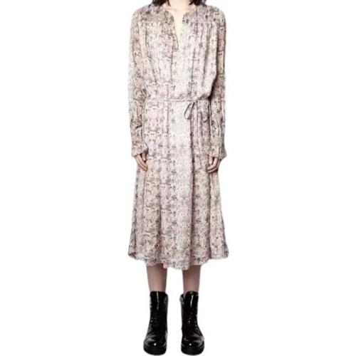 Women Dress 2021 Summer New Style Long-sleeved Dress with Printed Belt