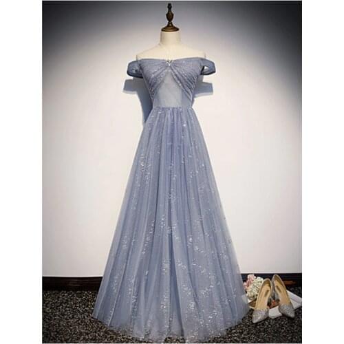 Robe De Soiree A-line Evening Dresses Long Dress Formal Dress Vestido De Festa Sexy Boat Neck Evening Dress 2020 New Fashion