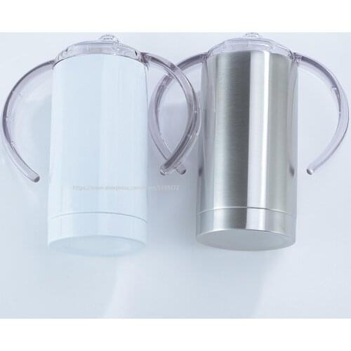 20pcs DHL/FEDEX DIY 12oz Straight Sublimation Tumbler Sippy Cup Lid Handles Stainless Steel Mug Flat Pacifier Baby Milk Bottle