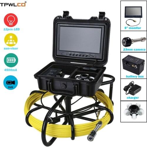 23mm Pipe Inspection Video Camera With 12pcs White LEDS Light 9inch 20m Cable Drain Pipeline Industrial Endoscope System DVR
