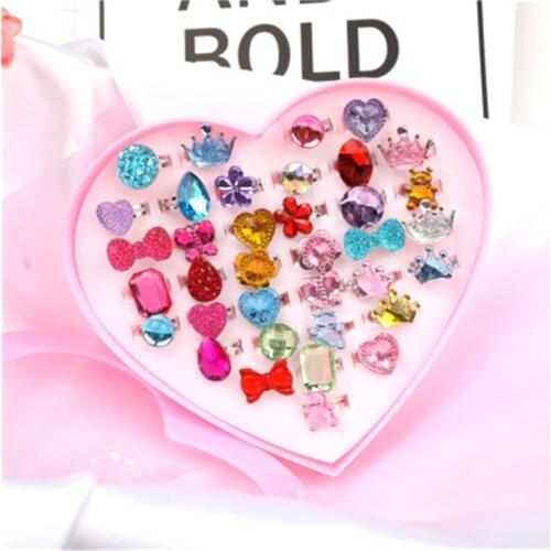 36pcs Shiny Adjustable Diamond Rings With Box Fixed Style For Girls Perfect Gift Xmas Birthday Prize
