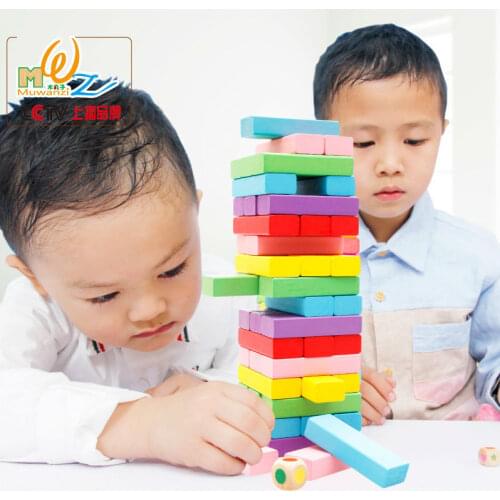 48PCS Wood Large Rainbow High Stacks Building Blocks Jenga Children Domino Adult Desktop Game Kids Educational Wooden Toys Gift