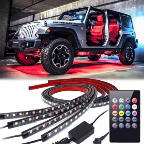 4x Car Underglow Flexible Strip LED Remote Control RGB LED Strip 90cm X120cm Under Automobile Chassis Tube Underbody Neon Light