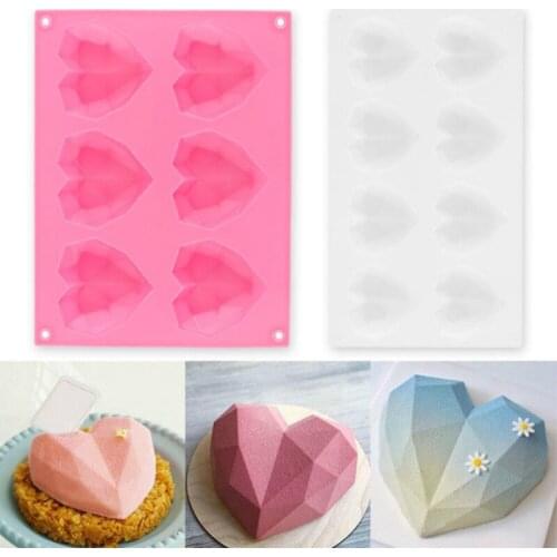Love Heart Shape Diamond Cake Mold 6/8 Cavity Silicone Pastry Mould Bakeware for Soap Mousse Wedding Decorating Desserts Tools