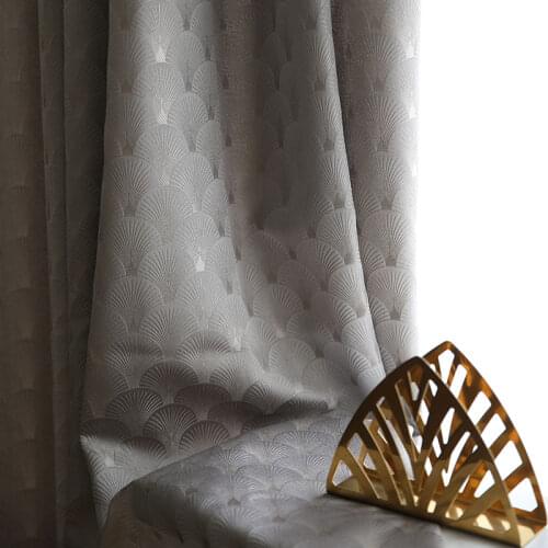 American Modern Light Luxury All-match Imitation Silk Fan-shaped Shell Jacquard High Shading Curtains for Living Room Bedroom
