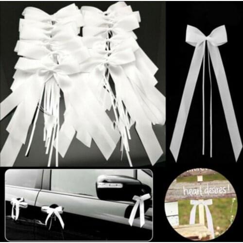 Car Bows Wedding High Quality Antenna Bows White withTassel Car Decoration Wedding Bows Handmade Satin Ribbon for Car