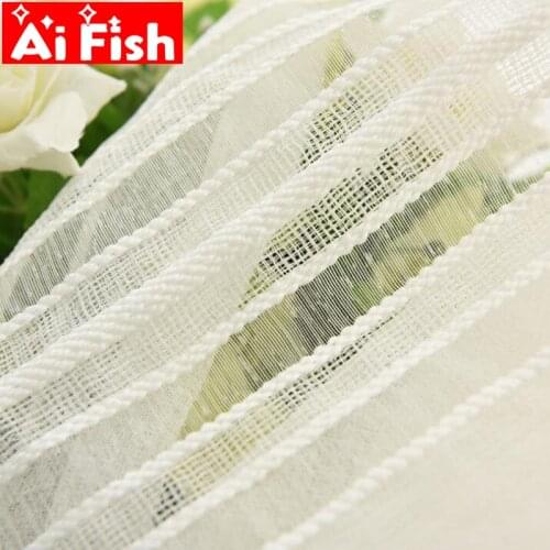 White Stripe Hollow-out High-end Window Screen Sheer Drapes Curtain For Living Room Modern All-match Curtain Tulle Panel wp277#5