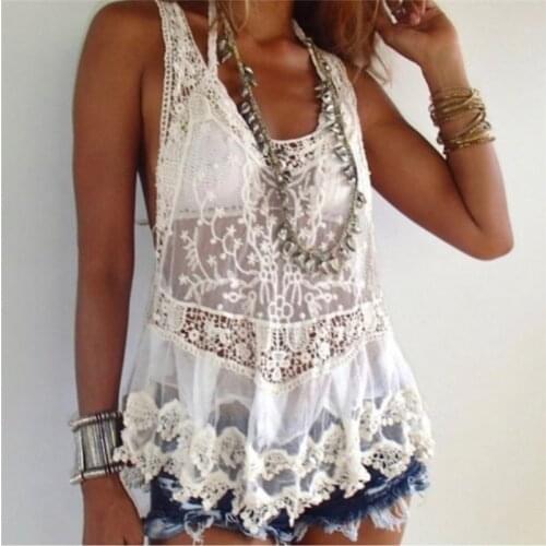 BOHO INSPIRED Bohemian Crochet Lace Racerback Tank Top Cover Up Cotton Blend summer beach top new tank top boho women tops