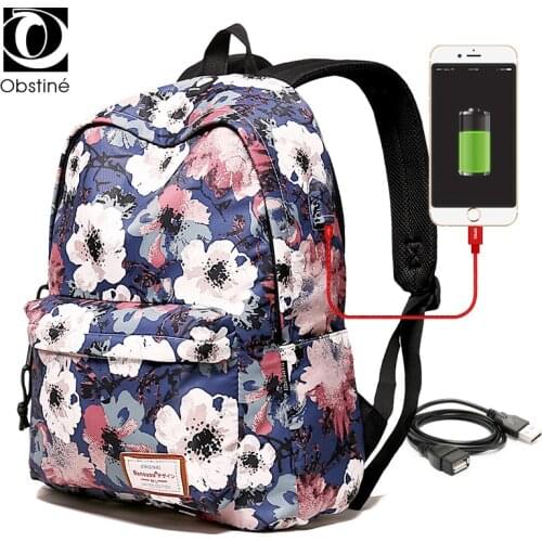 Large Bagpack Women 15.6 Inch Laptop Backpack with USB Charger Female Print Back Pack Bags for School Teenage Girl Backbag Woman