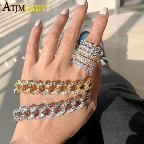 12MM width iced out 5A cubic zirconia iced out bling hip hop Rock punk cz miami cuban link chain bracelet for women men hiphop