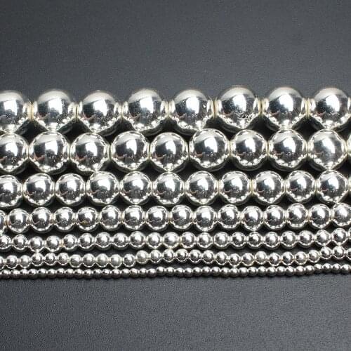 2/3/4/6/8/10mm Natural Sliver Hematite Stone Beads Plated Hematite Round Loose Beads for Jewellery Making 15" Pick Size