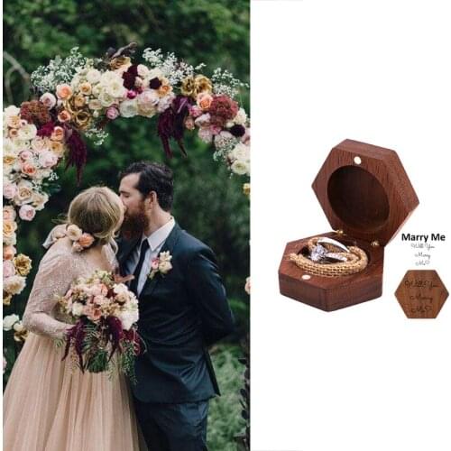 Black Walnut Hexagon Personalized Rustic Wedding Wood Ring Box Holder Wedding Ring Bearer Jewelry Box for Wedding Engagement