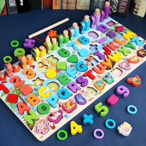 Wooden Montessori Educational Toys Toddler Children Preschool Digital Building Block Fishing Busy Board Puzzle Educational Toy