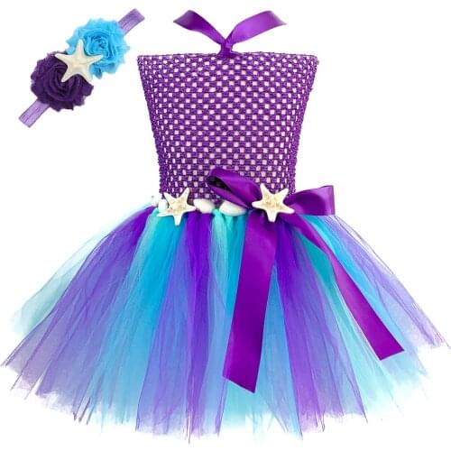 Little Mermaid Girls Dress Toddler Birthday Fluffy Tutu Dress Kids Mermaid Princess Costume for Summer Vacation Halloween Party