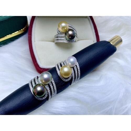 TWO PEARLS 925 Sterling Silver Finger Ring Settings Adjustable Ring Findings Jewelry Parts Fittings Accessories for Pearls