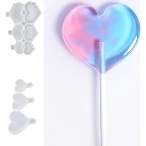 Sweet Heart Shape Lollipop Silicone Mold Cake Topper Chocolate Candy Mould For Birthday Party Cake Decorating Tool Bakeware 1PC