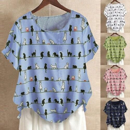 Harajuku T Shirt Women Tshirts Funny Cat Print Short Sleeve O-Neck Plus Size T-Shirt Tops Women 2020 camisetas mujer футболка