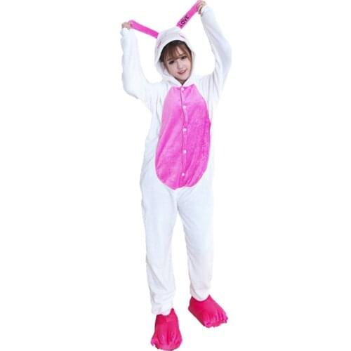 Kigurumis Women Pajamas Onesies Kawaii Rabbit Flannel Homewear One Piece carnival Sleepwear Clothing Pajama Party Costume
