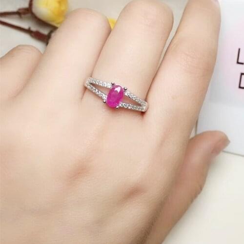 Per jewelry Natural real sapphire or ruby or emerald ring Simple style Free shipping 0.6ct gemstone 925 sterling silver T205112